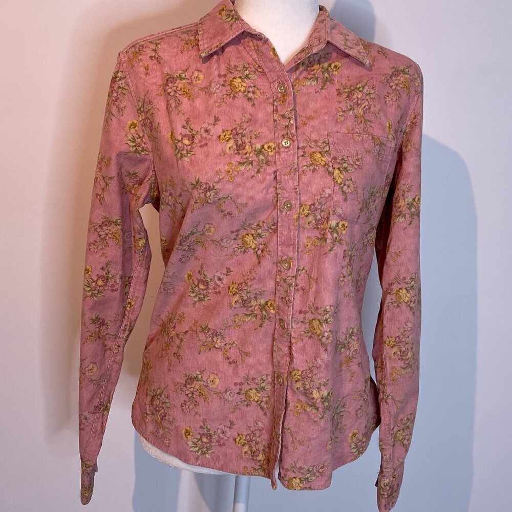 L.L. Bean Pink Floral Mini Corduroy Shirt size Small